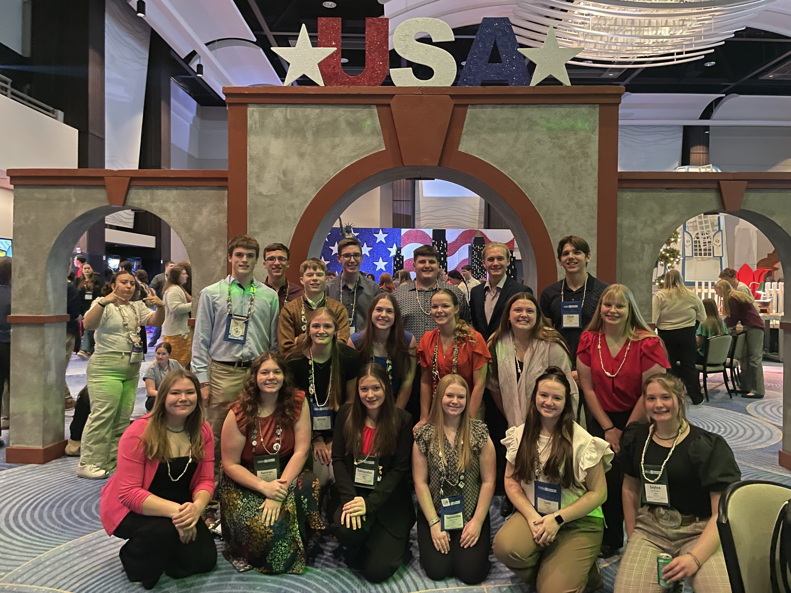 Iowa delegates at one of the dinners and pin exchange during National 4-H Congress. (Photo courtesy of ISU.)