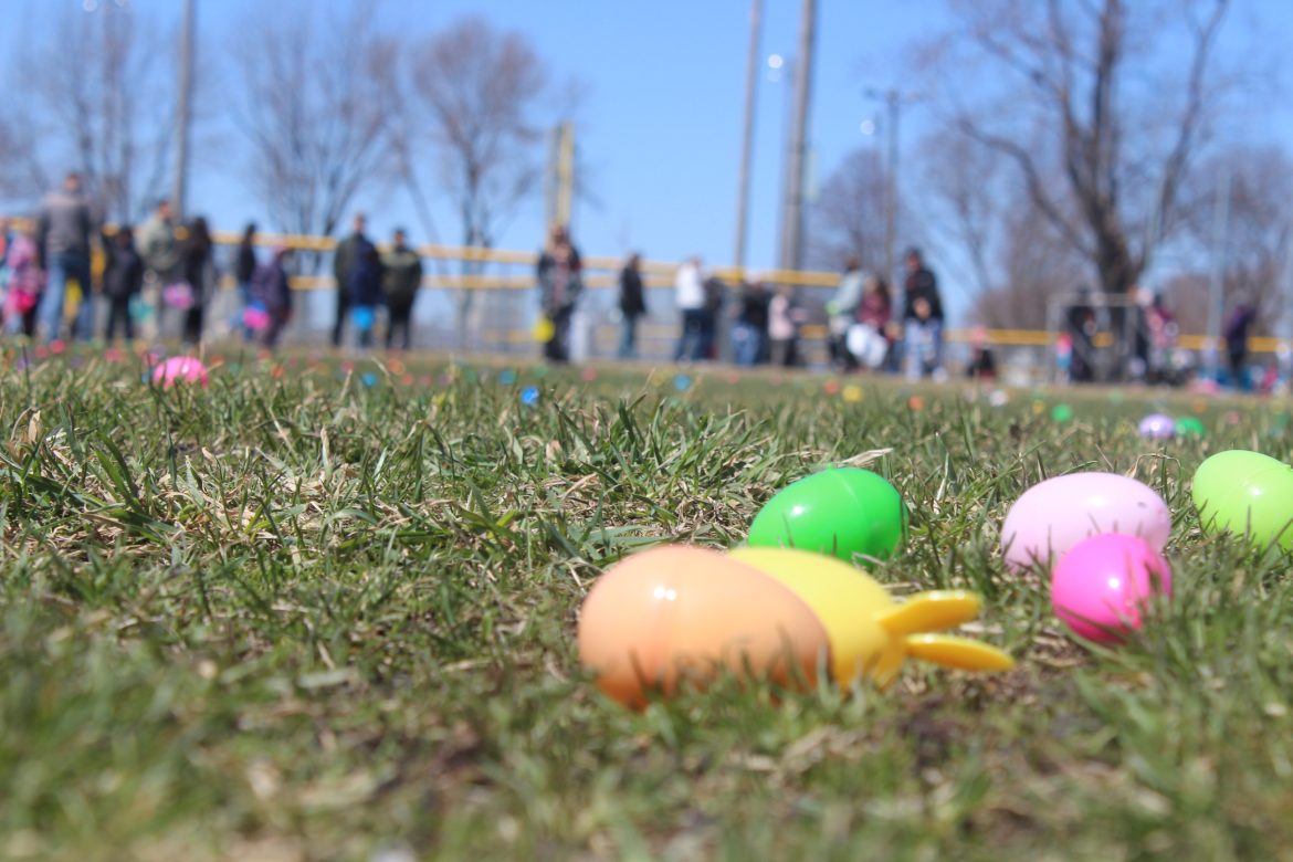 Pastel plastic glittering in the grass – Easter Egg Hunt a shivering success!