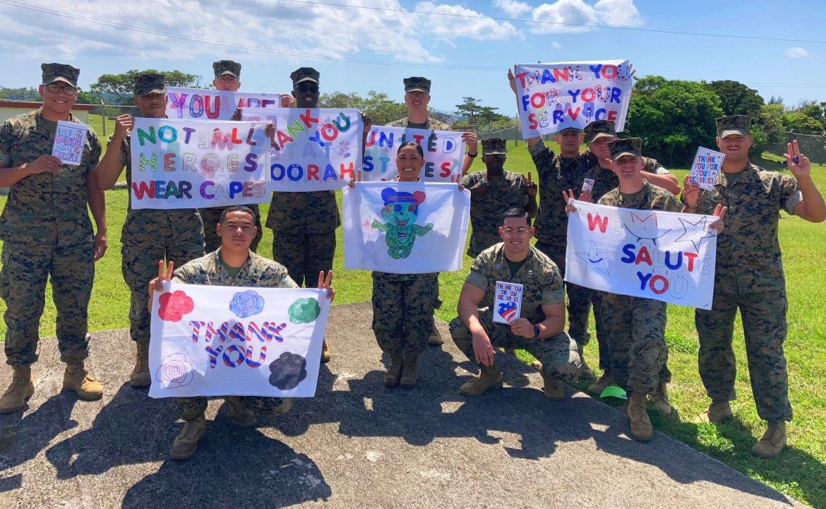 Marines show off Aaron Eilerts gifts from RBMS students