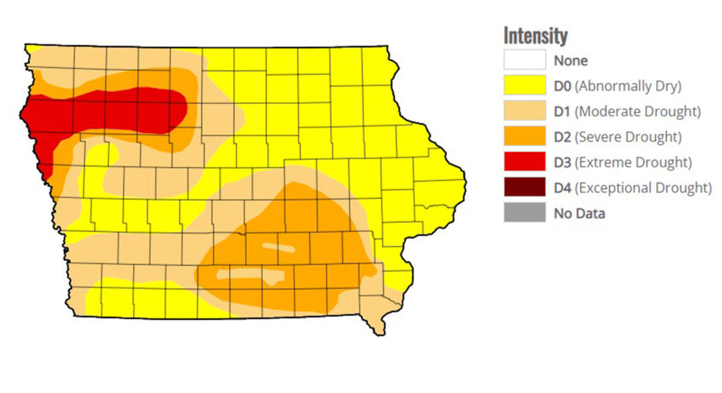 All of Iowa is abnormally dry or worse