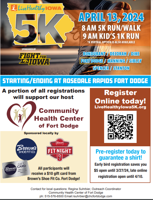 Registration going on now for local 5K to support Community Health Center of Fort Dodge