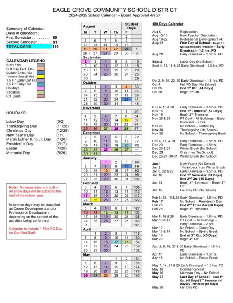 Updated 2024-25 School Calendar Announced