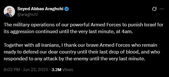 Trump says ‘complete and total’ ceasefire agreed to by Iran and Israel