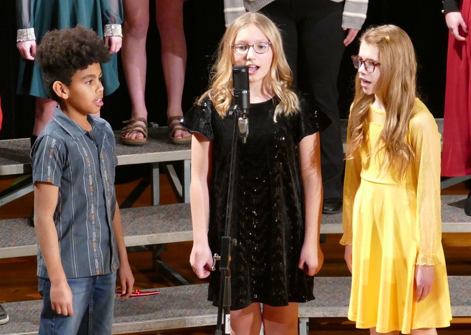 The trio of Navius Cory, Ella Sletten, and Breckynn Smith was featured during the song “Do You Hear What I Hear,” as the sixth chorus performed at their winter concert. 