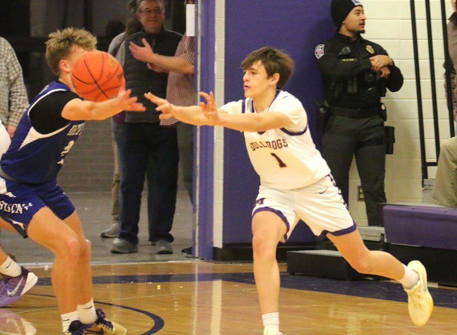 Joseph Charlson throws a pass as Lake Mills faces off with North Iowa last Tuesday, Jan. 6.