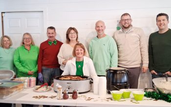 The Barn at Gruis Recreation Center celebrated its 50th anniversary with a fundraiser on St. Patrick's Day, Tuesday, March 17. On the menu were grilled tenderloins, Irish potato soup, coleslaw, and desserts. Helping serve and make the food at the fundraiser were, from left: Amy Vander Wilt, Jo Steffensen, Mark Anderson, Joyce Woodwick, Kim Ostermann (in front), and board members Justin Ullmann, Tom Heyer, and Mitch Engelbarts. Not pictured are the grillers: Denny Meinders, Rod Wubben, Jason Wubben, Mark Ostermann, and David Ostrander.
