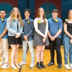 The Lake Mills Prom Queen and King will be crowned this Saturday as part of the “Crystal Dreams” prom at LMHS. Candidates in the running include, from left: Mya Peterson, Isaiah Torres, Ava Menke, Knute Rogne, Kate Bechtel, Mason Gaetzke, Grace Bechtel, and Landon Christian. (Submitted photo)