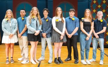 The Lake Mills Prom Queen and King will be crowned this Saturday as part of the “Crystal Dreams” prom at LMHS. Candidates in the running include, from left: Mya Peterson, Isaiah Torres, Ava Menke, Knute Rogne, Kate Bechtel, Mason Gaetzke, Grace Bechtel, and Landon Christian. (Submitted photo)