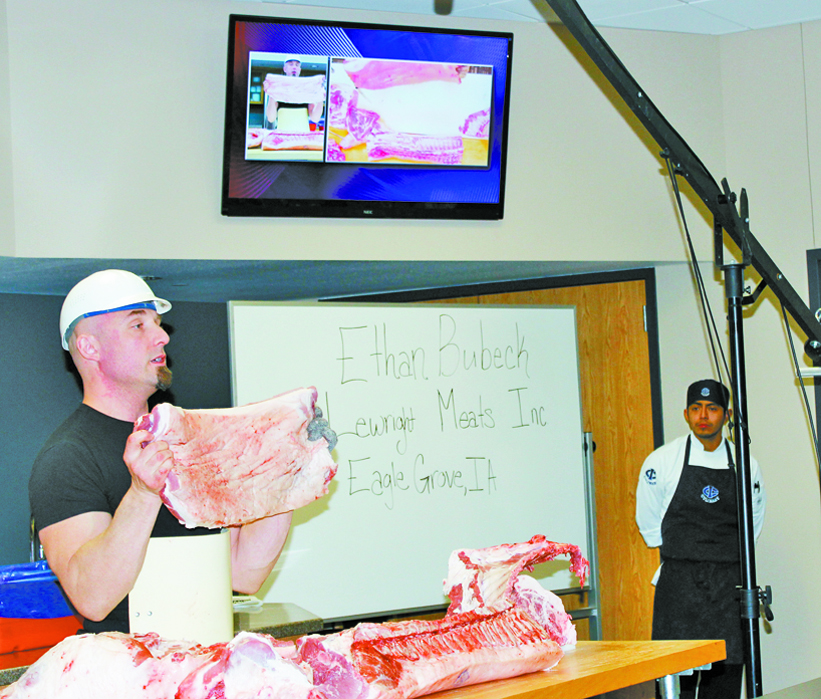 Potential chefs learn about meat processing with Ethan Bubeck of Lewright Meats Inc.