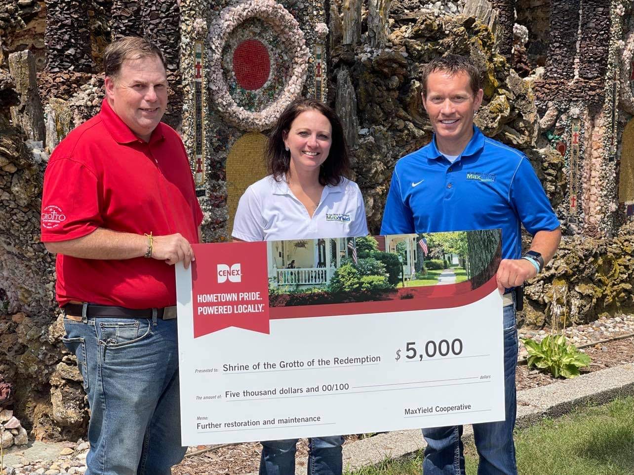 MaxYield Cooperative delivers $5,000 to the Shine of the Grotto of the Redemption