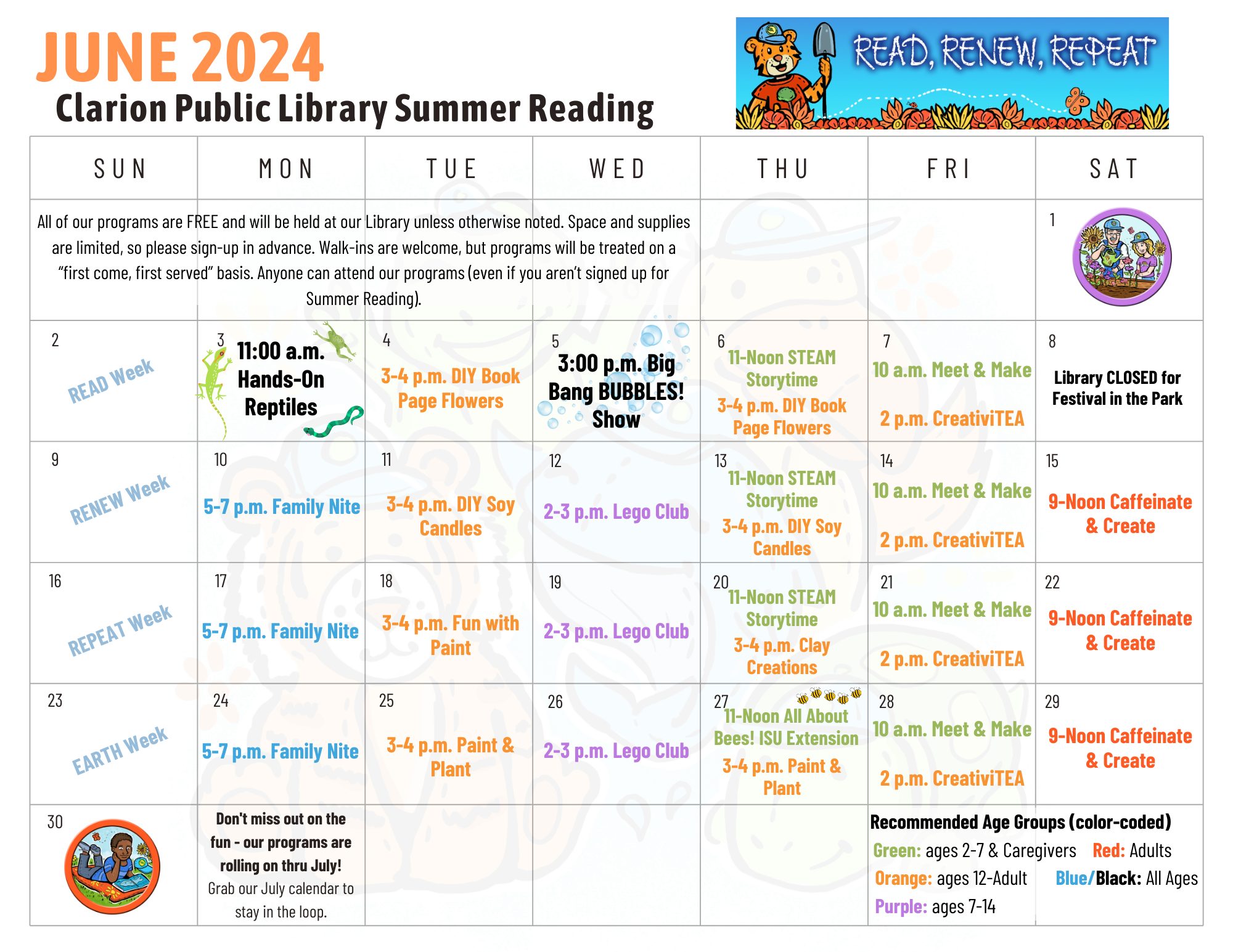 The Clarion Library Kicks off the “Read, Renew, Repeat” Summer Program with Reptiles!