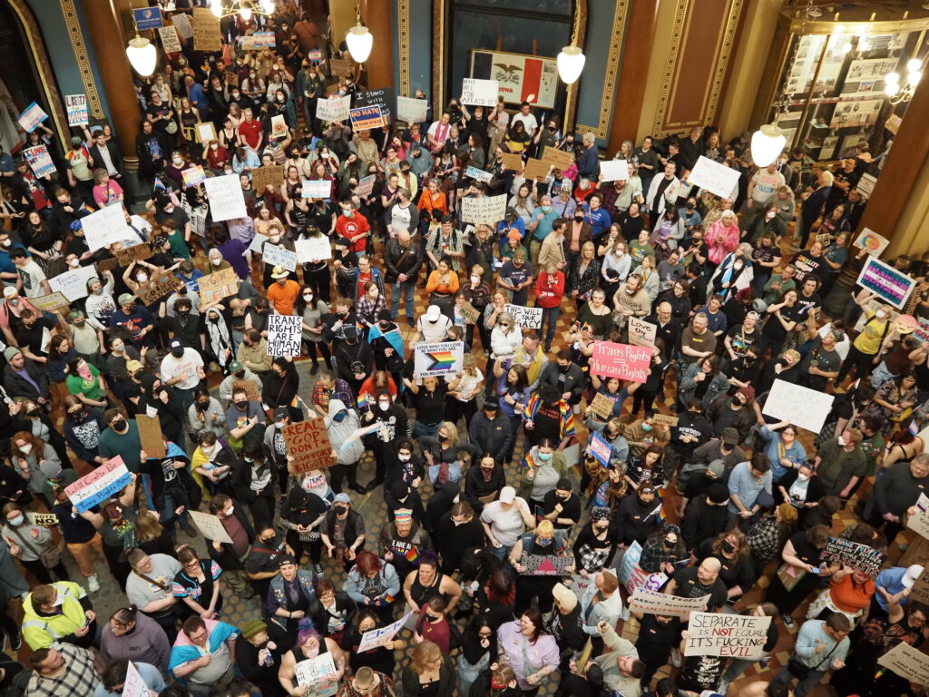 Hundreds protest as Legislature debates removing gender identity from Iowa Civil Rights Act